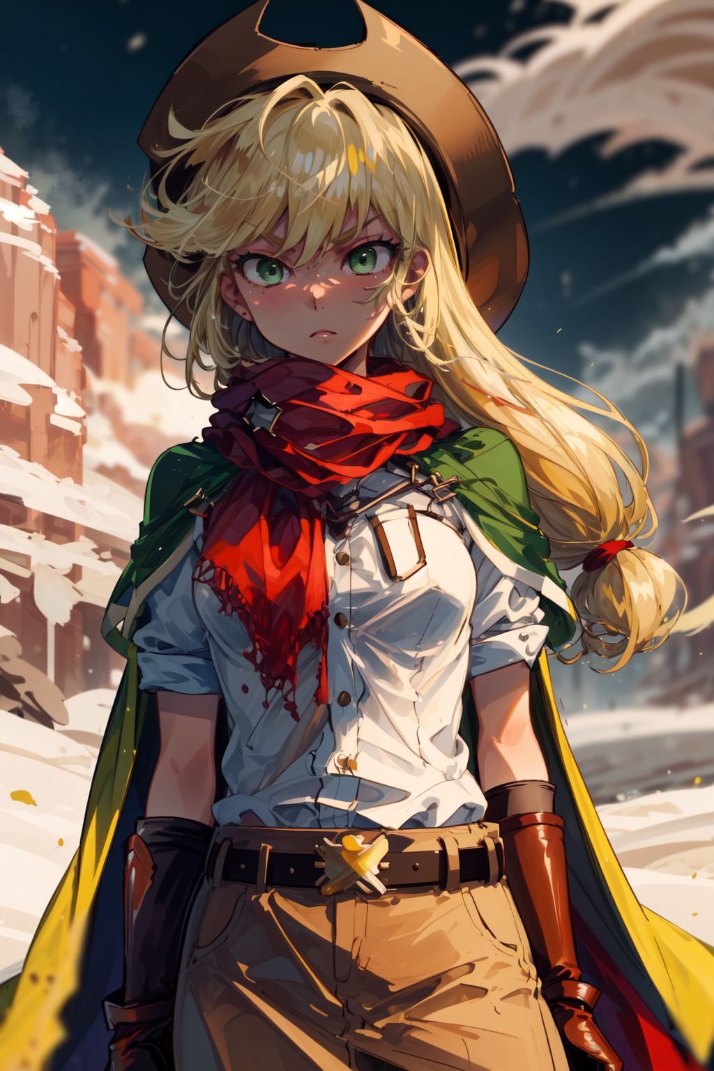 00725-598939443-masterpiece,best quality,1girl,mlpapplejack,blonde hair,green eyes,low-tied long hair,cowboy hat,belt,leather gloves,cape,seriou.png